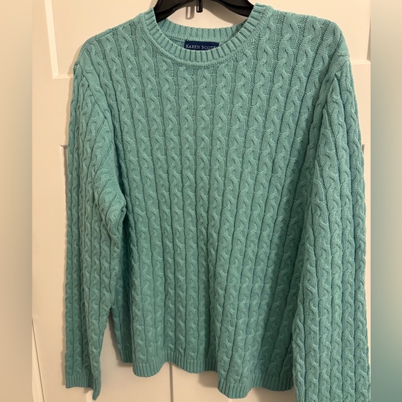 Karen Scott Cable Knit Pullover Green Sweater Size Extra Large - Picture 2 of 7